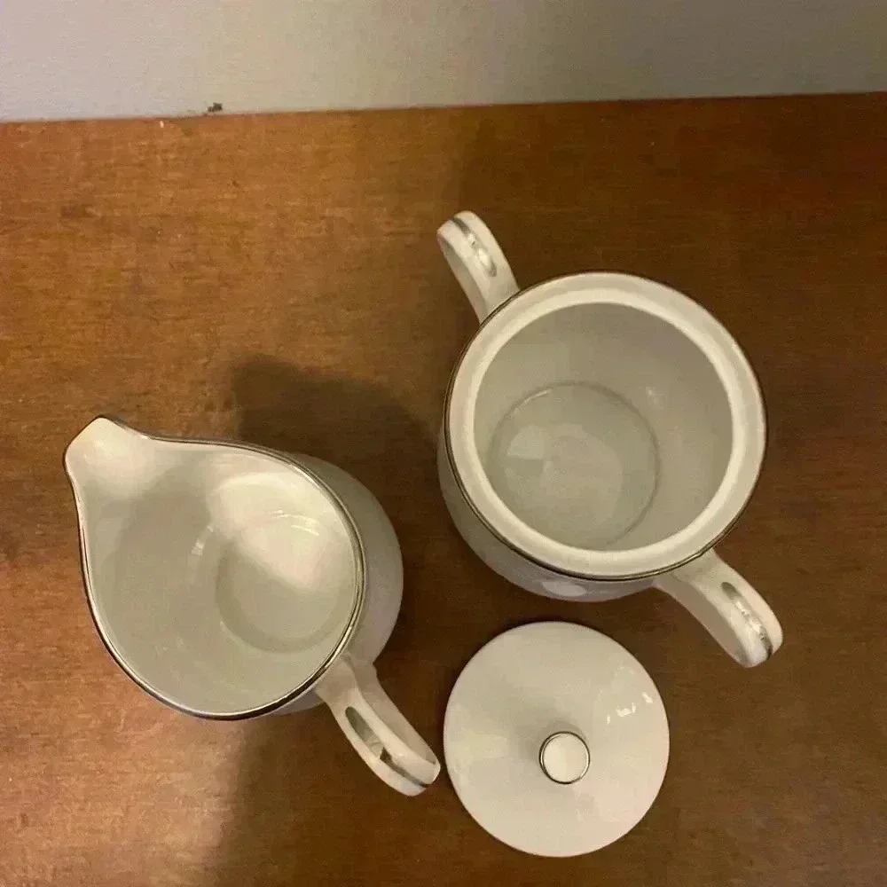 Sugar & Creamer Set White Silver‎ Gracie Fine China Concerto MCM Made in Japan